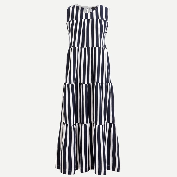 J. Crew Dresses & Skirts - J.Crew Striped Tiered Relaxed Midi Cotton Tank Dress Navy Blue White